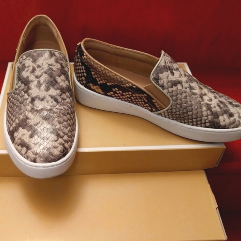 Michael Kor Leather Snakeskin Slip-On Sneakers